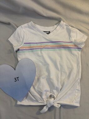 Puma White Short sleeve V-neck Tee with Pastel Stripes and front tie